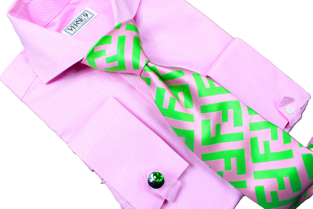 Pink Solid Spread Collar Shirt with Convertible Tap French Cuff VERSE 9 Pink Solid Spread Collar Shirt with Convertible Tap French Cuff VERSE 9