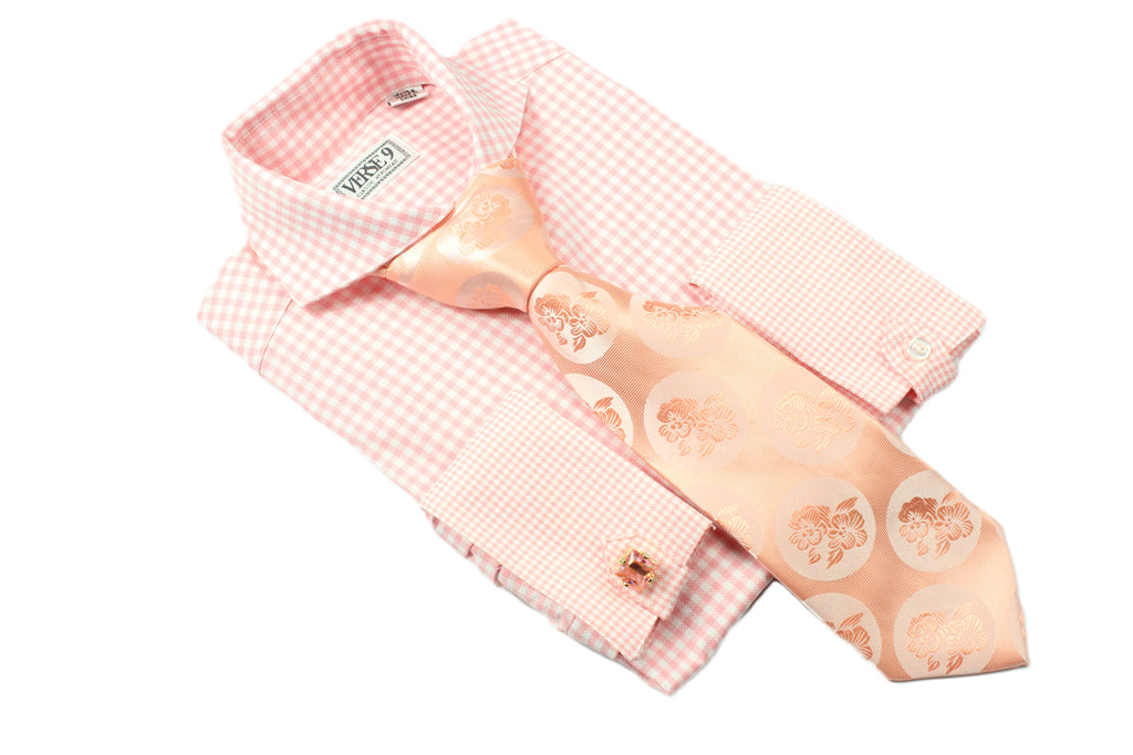 Spread Collar | Peach Check | French Cuff Shirt VERSE 9 Spread Collar | Peach Check | French Cuff Shirt VERSE 9