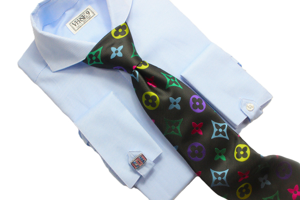 Sky Blue Solid Spread Collar Shirt with Convertible Tap French Cuff VERSE 9 Sky Blue Solid Spread Collar Shirt with Convertible Tap French Cuff VERSE 9