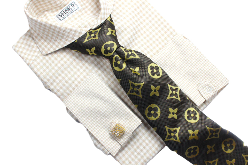 Spread Collar | Beige Check | French Cuff Shirt VERSE 9 Spread Collar | Beige Check | French Cuff Shirt VERSE 9