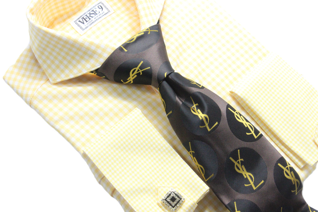 Spread Collar | Yellow Check | French Cuff Shirt VERSE 9 Spread Collar | Yellow Check | French Cuff Shirt VERSE 9