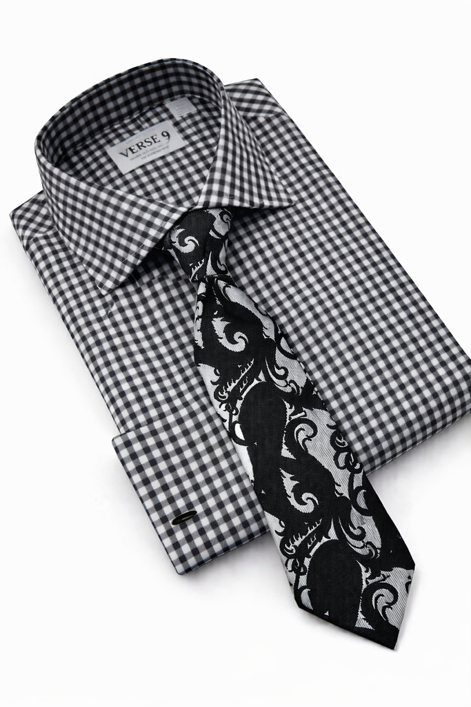 black and white check dress shirt Men's Black And White Checkered Short Sleeve Shirt Set for Men, Casual Two piece Summer Outfit, All Sizes, Black And White