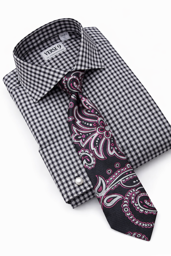 Black & White Check & Emilio 1 | Shirt & Tie Set VERSE 9 Black & White Check & Emilio 1 | Shirt & Tie Set VERSE 9