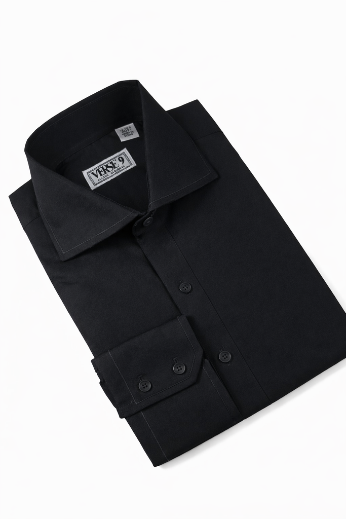 black spread collar dress shirt Quattro Flex Dress Shirt with Semi-Spread Collar Black